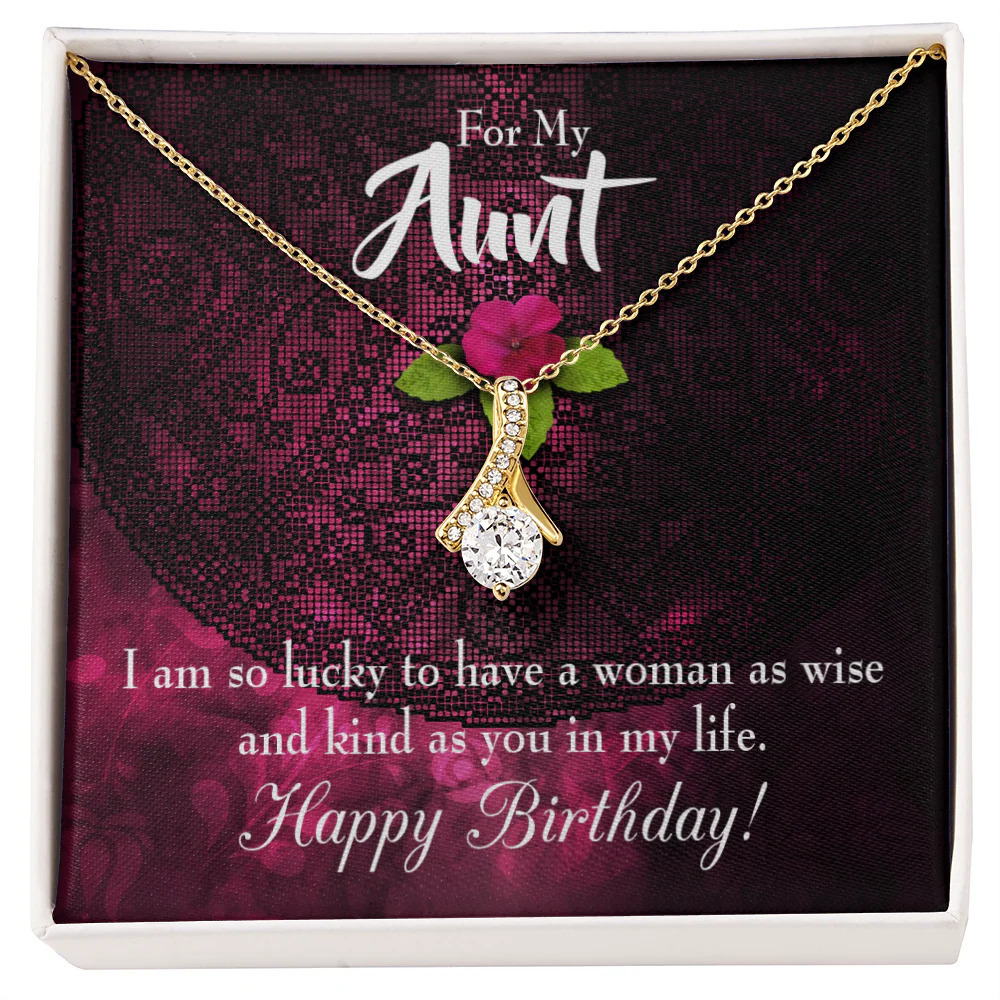 To My Aunt Happy Birthday Aunt Ribbon Necklace Gold Tone Standard Box